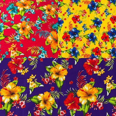 Multi Color Hawaiian Hibiscus Floral Fabric (by the yard)