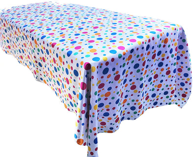 White Happy Birthday Tablecloth Multi Color Polka Dot Satin Tablecloth