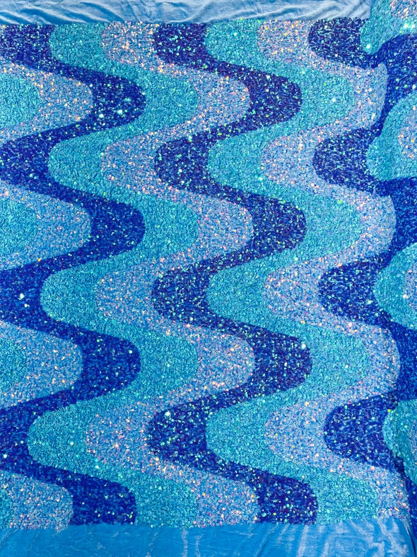 Sequin Wave Design stretch velvet all over 5mm shining sequins 2-way stretch, sold by the yard.