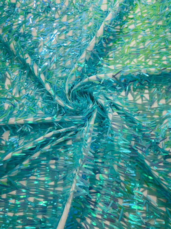 Aqua-Mint Green Iridescent Sword Sequins Fabric/Big Sequins Fabric On Mint Mesh/54 Inches Wide.