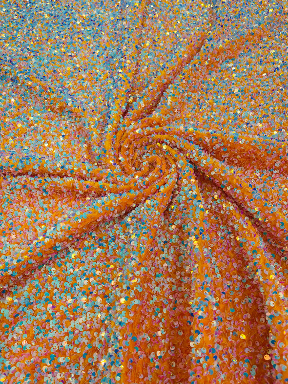 54" Stretch Velvet with Luxury Sequins All Over 5mm Shining Sequins 2-Way Stretch. Sold by the yard.