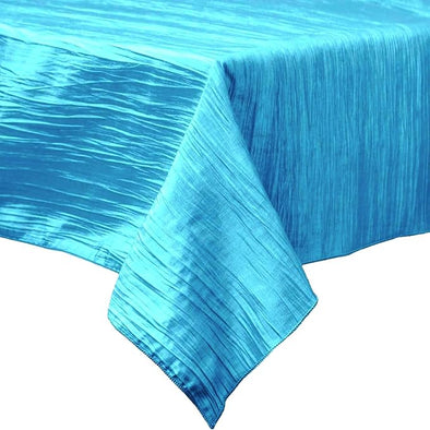 Aqua Blue Rectangular Light Weight Accordion Design Crushed Taffeta Seamless Table Overlay.