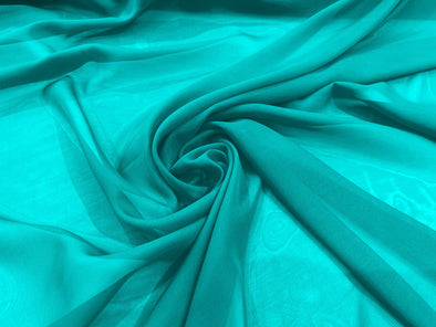 Aqua Green 100% Polyester 58/60" Wide Soft Light Weight, Sheer, See Through Chiffon Fabric Sold By The Yard.