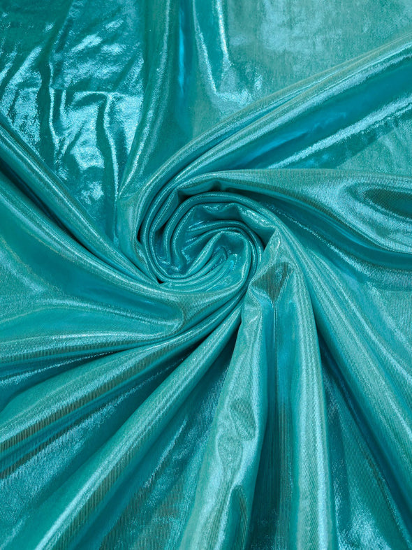 Aqua Metallic Lame Foil/ Polyester Fabric/Stretch Fabric/Light Weight/ 58 Inches Wide.