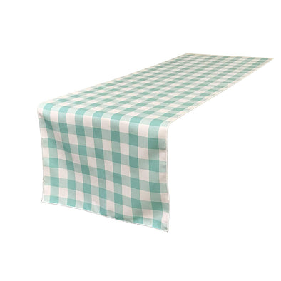 Aqua 12" Wide by The Size of Your Choice, Polyester Poplin Gingham, Checkered, Plaid Table Runner.