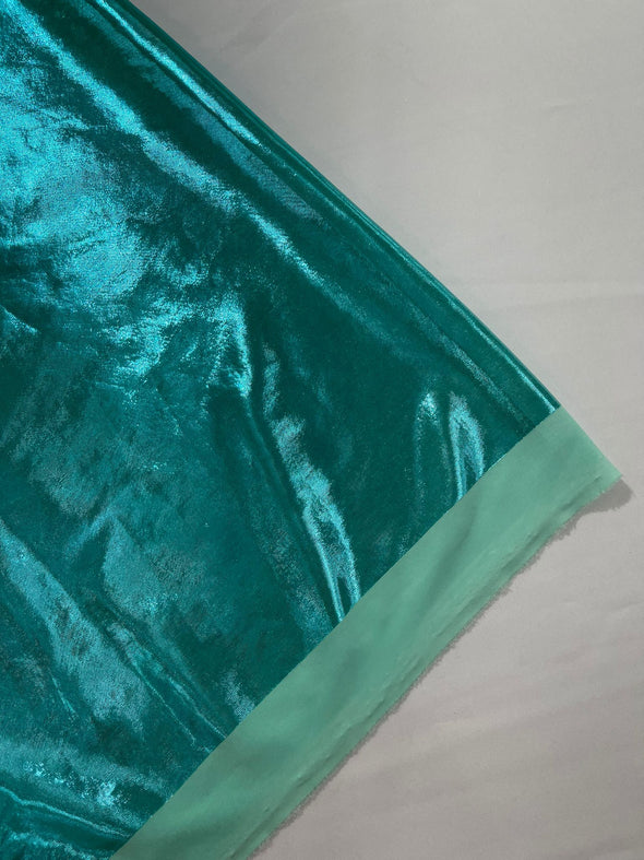 Aqua Metallic Lame Foil/ Polyester Fabric/Stretch Fabric/Light Weight/ 58 Inches Wide.