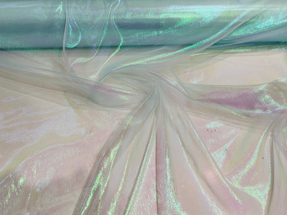 Aqua Crush Iridescent Shimmer Organza Fabric 45” Wide, Sells by The Yard.