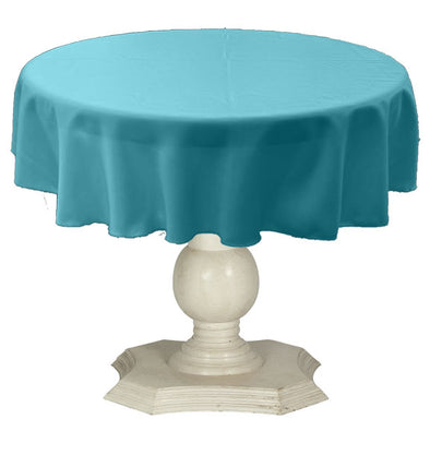 Aqua Round Tablecloth Solid Dull Bridal Satin Overlay for Small Coffee Table Seamless