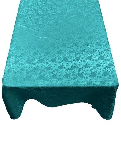 Aqua Roses Jacquard Satin Rectangular Tablecloth Seamless/Party Supply.