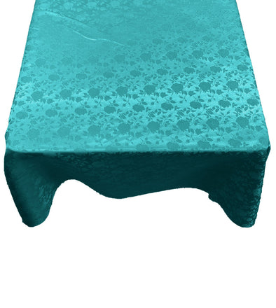 Aqua Square Tablecloth Roses Jacquard Satin Overlay for Small Coffee Table Seamless