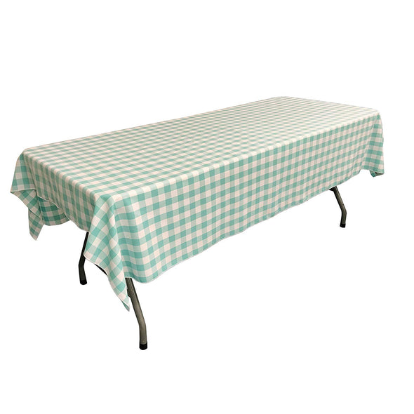 Aqua Rectangular Polyester Poplin Gingham Checkered Tablecloth