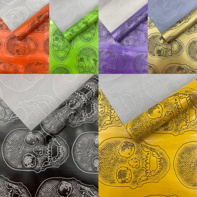 Skull Vinyl Upholstery, 3D Embossed Fake Faux Leather PVC Vinyl Fabric.