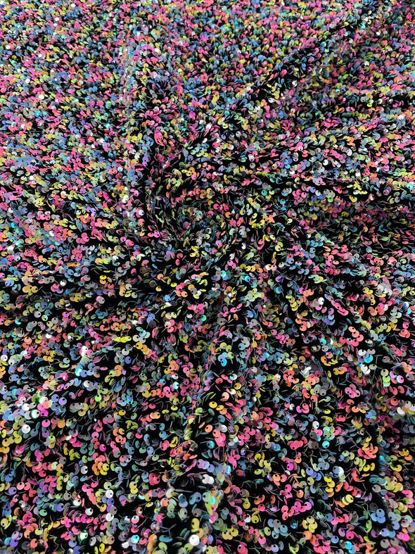 Multi color Confetti all over shiny sequins on stretch velvet ,Sold by the yard