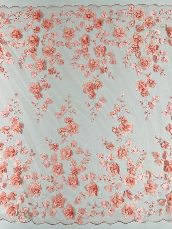 Blush Double Scalloped Orquidia 3D Floral Design Embroider and Beaded With Pearls On a Mesh Lace-Prom-Dresses-Apparel-Fashion SoldByYard