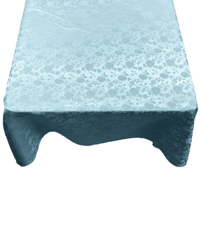 Baby Blue Square Tablecloth Roses Jacquard Satin Overlay for Small Coffee Table Seamless
