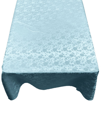 Baby Blue Roses Jacquard Satin Rectangular Tablecloth Seamless/Party Supply.