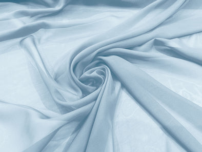 Baby Blue 100% Polyester 58/60" Wide Soft Light Weight, Sheer, See Through Chiffon Fabric Sold By The Yard.