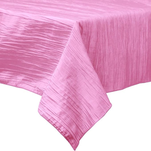 Baby Pink Rectangular Light Weight Accordion Design Crushed Taffeta Seamless Table Overlay.