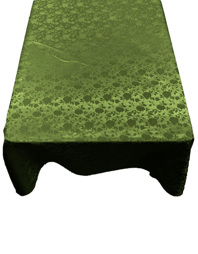 Bamboo Green Roses Jacquard Satin Rectangular Tablecloth Seamless/Party Supply.