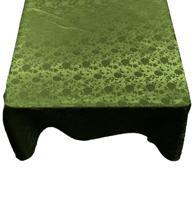 Bamboo Green Square Tablecloth Roses Jacquard Satin Overlay for Small Coffee Table Seamless