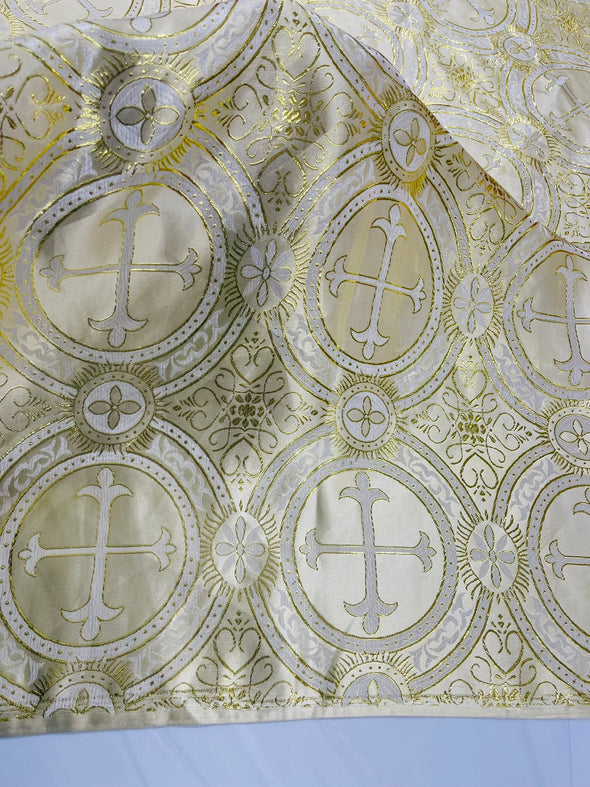 Cross Brocade Jacquard Satin/Religious Brocade/58" Wide/Liturgical Fabric/Church/Vestment-By The Yard