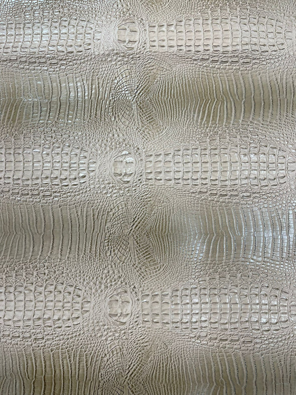 Beige 54” Wide Gator Two Tone Fake Leather Upholstery, 3-D Crocodile Skin Texture Faux Leather PVC Vinyl Fabric Sold by The Yard.