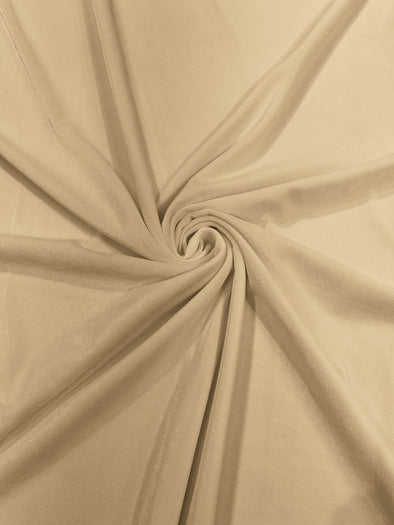 Beige 60" Wide 90% Polyester 10 percent Spandex Stretch Velvet Fabric for Sewing Apparel Costumes Craft, Sold By The Yard.