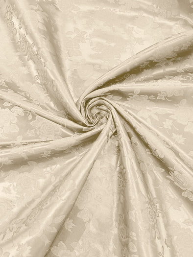 Beige Polyester Big Roses/Floral Brocade Jacquard Satin Fabric/ Cosplay Costumes, Table Linen- Sold By The Yard