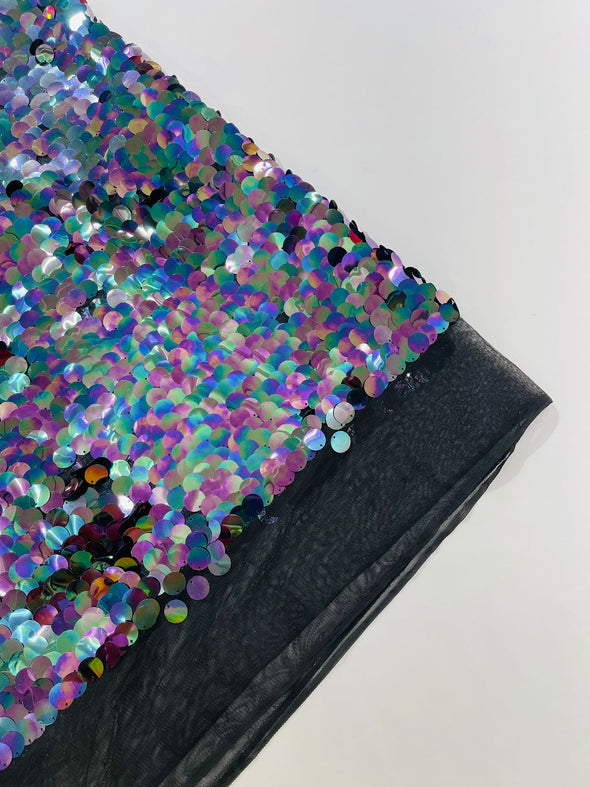 Black-Purple Iridescent Round Sequin Paillette On Black Mesh Fabric/ 54 Inches Wide/Cosplays Fabric/Prom/Backdrops