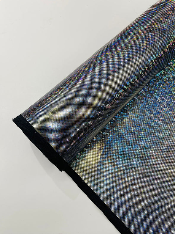 Black Silver Shattered Glass Foil Hologram/58” Wide/4 Way Stretch Spandex Nylon Tricot. Sold by the yard