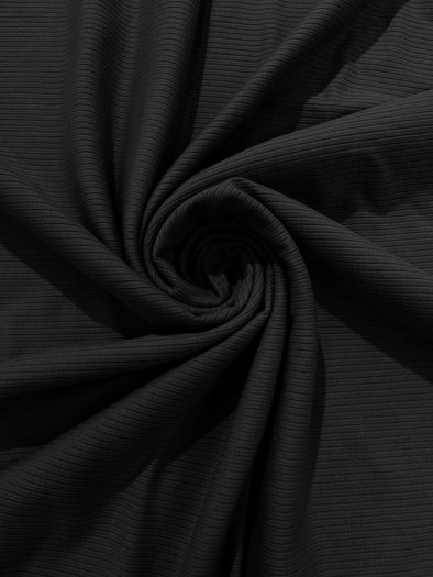 Black Stretch Rib Knit Fabric Polyester Spandex. By The Yard.