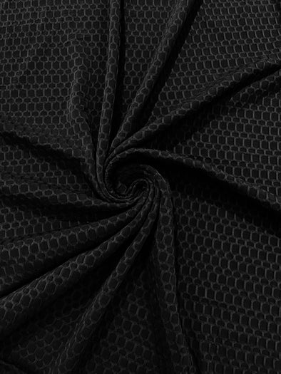 Black Honeycomb 4-Way Stretch Knit Fabric for Leggings, Athletic Wear, Work Out Gear, Biker Fabric