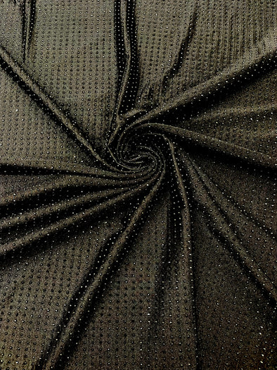 Black  Rhinestone 4 Way Nylon Spandex Fabric By The Yard.