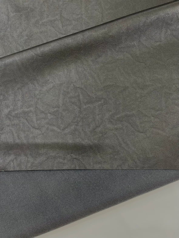 Black Stretch Vinyl Fabric, Plaid Pattern, 4-Way Stretch, Medium Weight, Sold By The Yard.