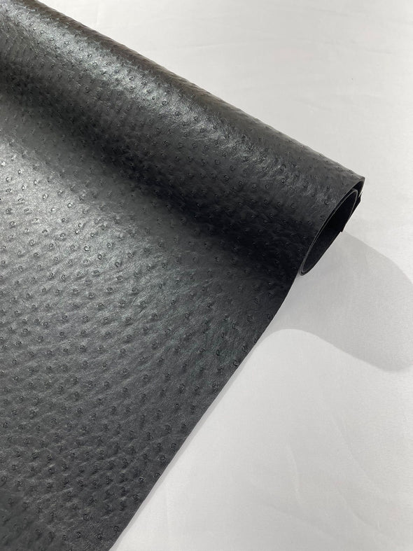 Black 54” Wide Ostrich Fake Leather Upholstery, 3-D Ostrich Skin Texture Faux Leather PVC Vinyl Fabric Sold by The Yard.