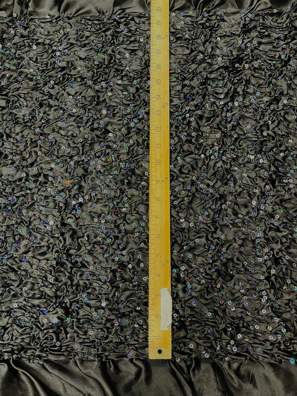 Pleated Stretch Satin Ruffle lace Trim With Hologram Sequin/24" Wide/Sold By The Yard.