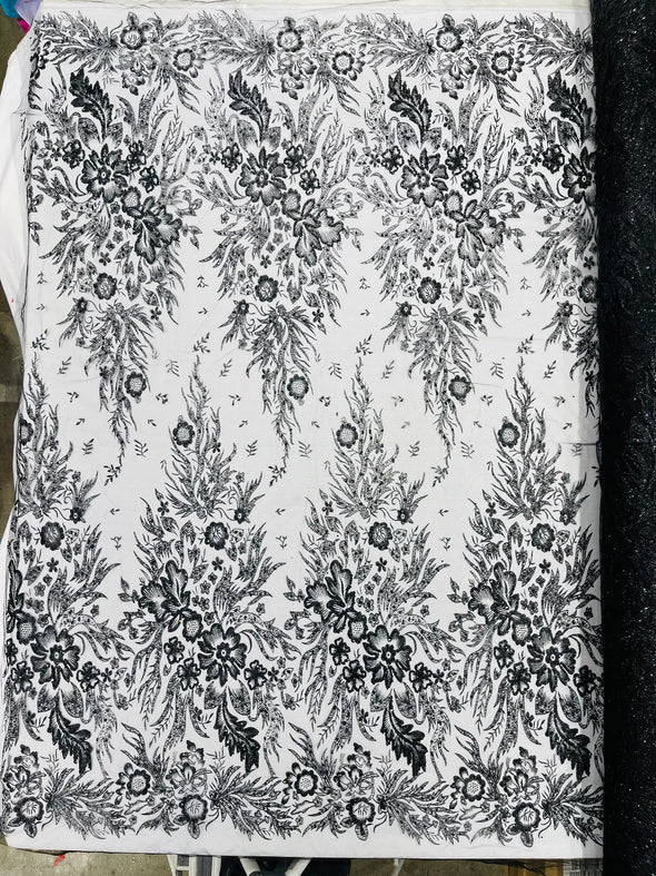 Big Glitter Damask Design On A Mesh Lace Fabric/Prom/Sold By The Yard