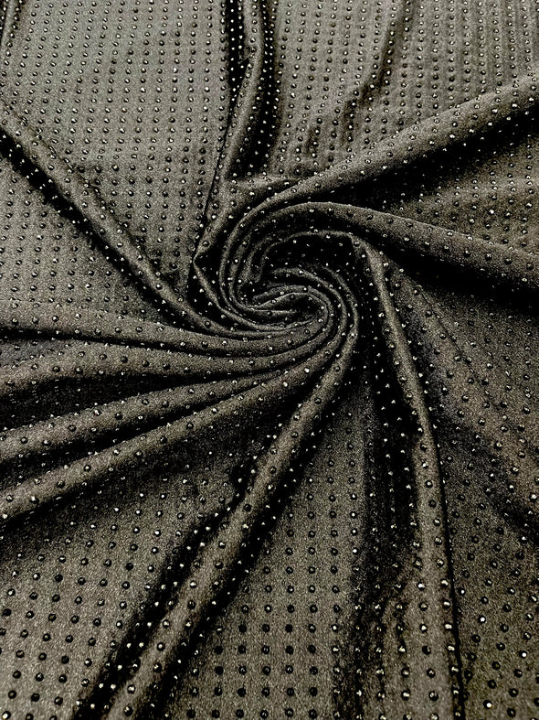 Black  Rhinestone 4 Way Nylon Spandex Fabric By The Yard.