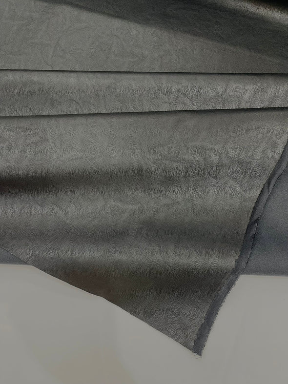 Black Stretch Vinyl Fabric, Plaid Pattern, 4-Way Stretch, Medium Weight, Sold By The Yard.