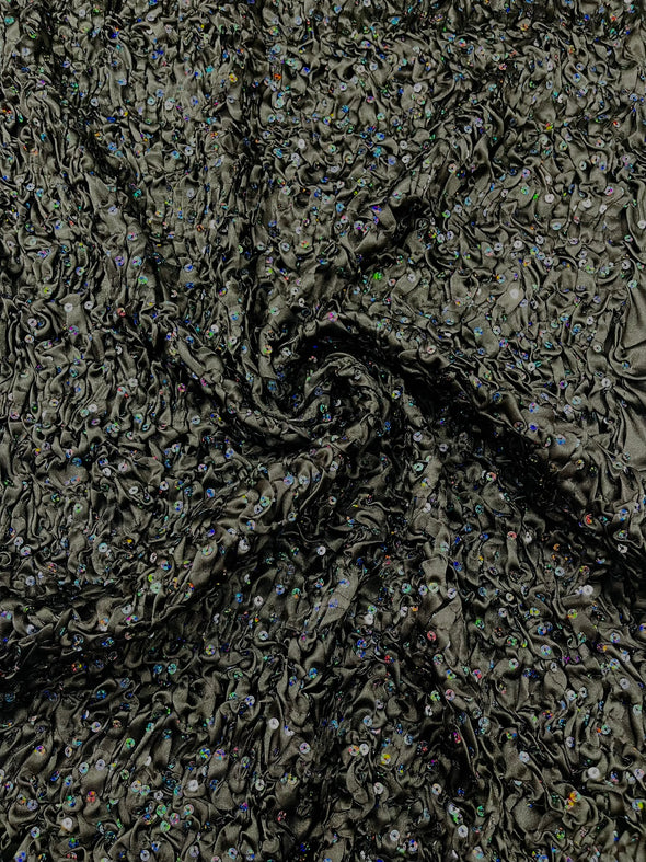 Pleated Stretch Satin Ruffle lace Trim With Hologram Sequin/24" Wide/Sold By The Yard.