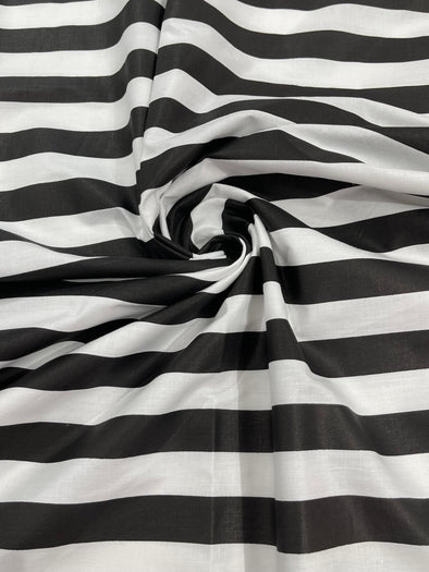 Black 60" Wide by 1" Stripe Poly Cotton Fabric Sold By The Yard