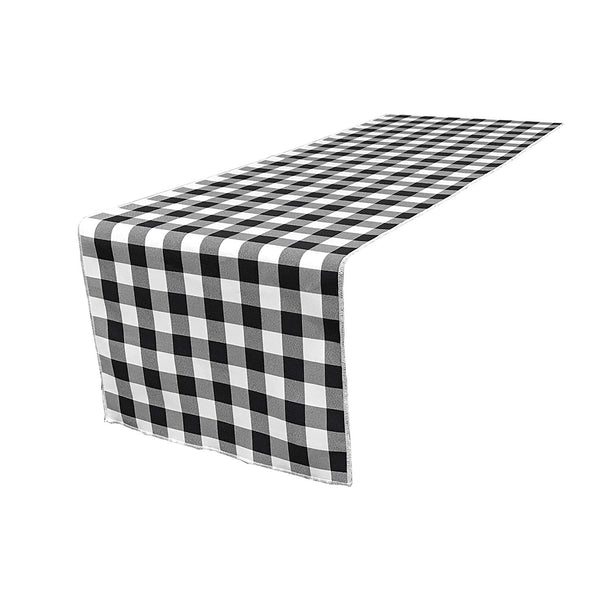 Black 12" Wide by The Size of Your Choice, Polyester Poplin Gingham, Checkered, Plaid Table Runner.