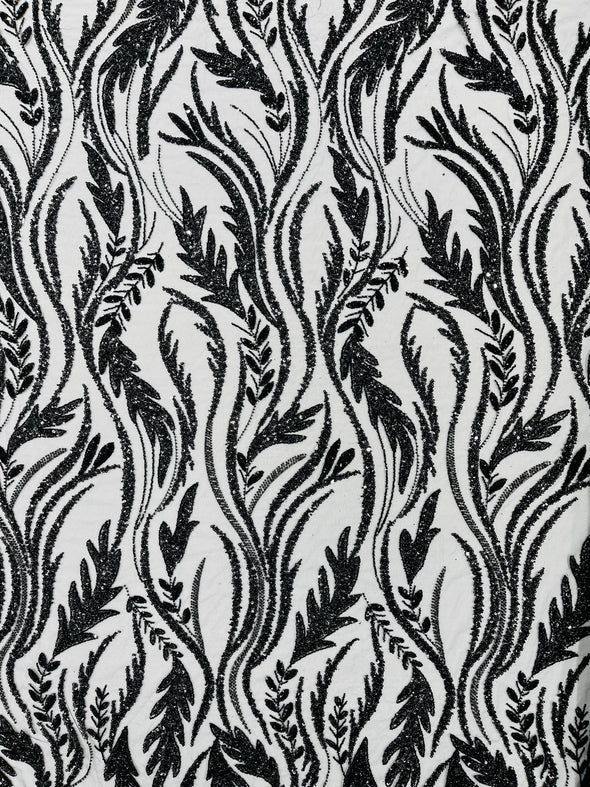 Luxury Festival Beaded Vine Lace Fabric, Sold by The Yard.