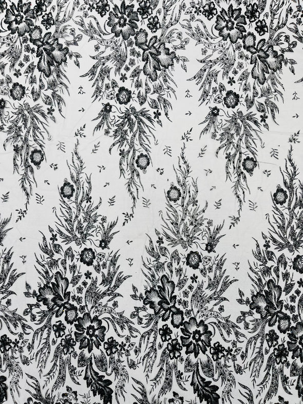 Big Glitter Damask Design On A Mesh Lace Fabric/Prom/Sold By The Yard