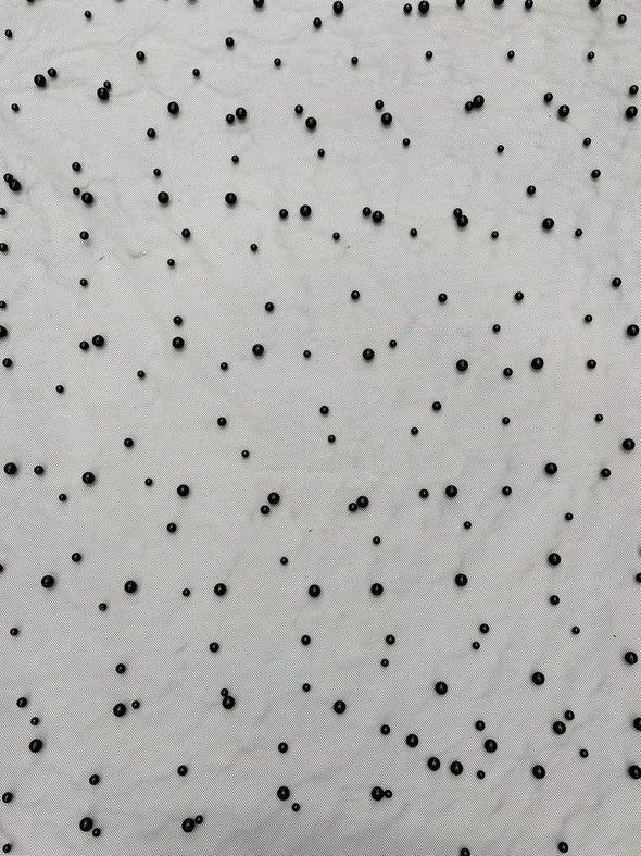 Heavy Scattered Pearls Studded Mesh, 2-Way Stretch, Sold By The Yard.