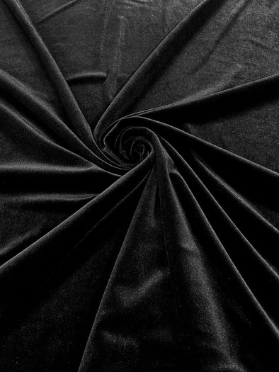 Black 60" Wide 90% Polyester 10 percent Spandex Stretch Velvet Fabric for Sewing Apparel Costumes Craft, Sold By The Yard.