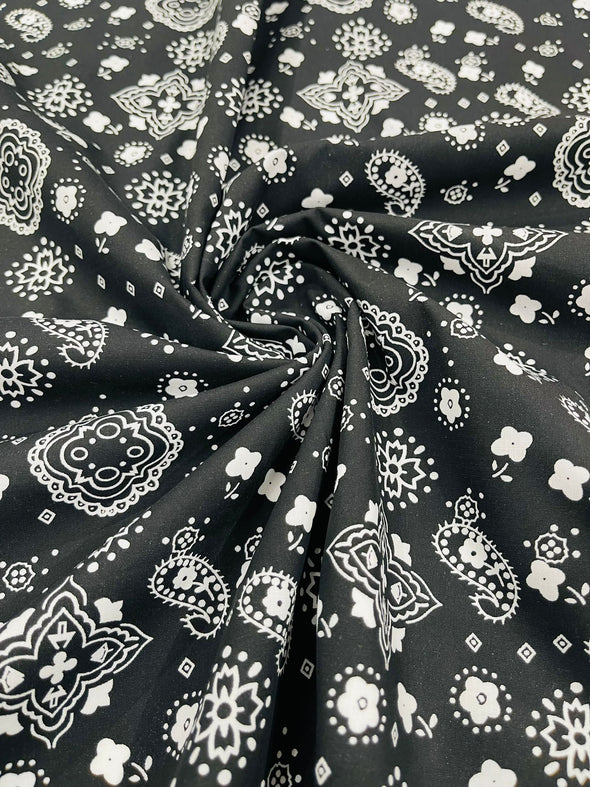 Black 58/59" Wide 65% Polyester 35 Percent Poly Cotton Bandanna Print Fabric, Good for Face Mask Covers, Sold By The Yard
