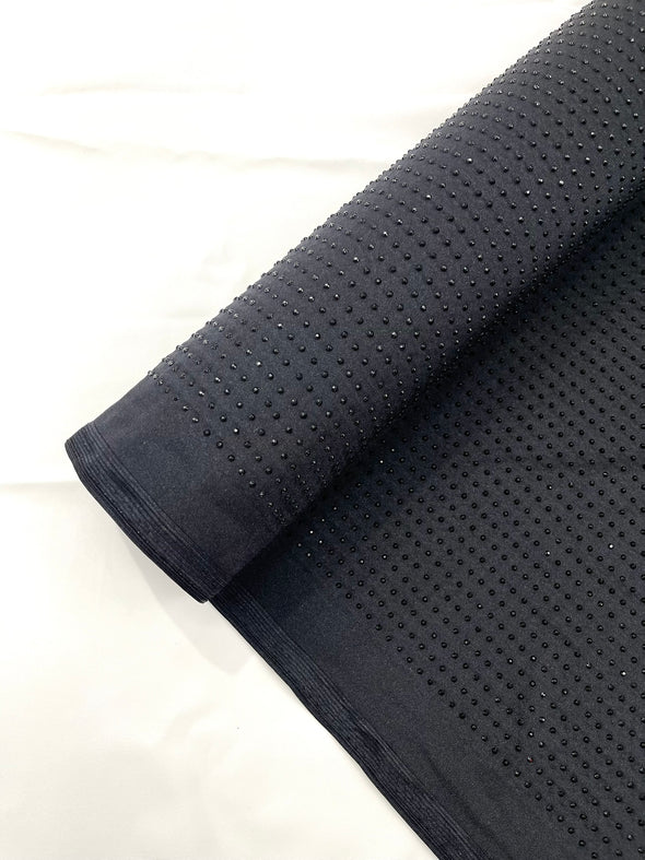 Black  Rhinestone 4 Way Nylon Spandex Fabric By The Yard.