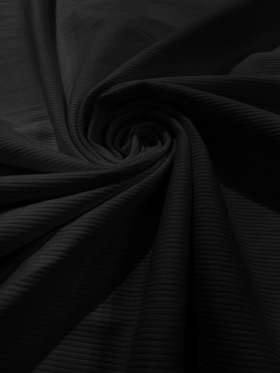 Black Heavy Weight 380GSM Stretch Rib Knit Fabric Rayon Spandex (By The Yard)