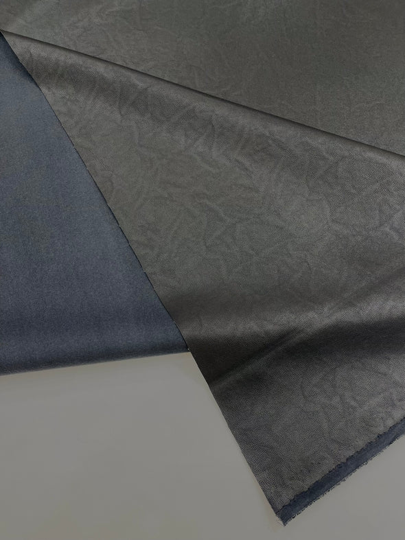 Black Stretch Vinyl Fabric, Plaid Pattern, 4-Way Stretch, Medium Weight, Sold By The Yard.